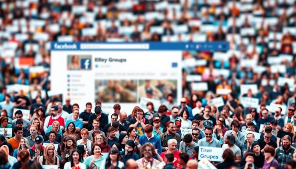 A vibrant, dynamic image of a Facebook Groups homepage. In the foreground, a collage of group icons and avatars, each representing a distinct community. The middle ground features a clean, intuitive user interface with navigation menus and search functionality. In the background, a blurred mosaic of group headers and descriptions, conveying the breadth and diversity of the platform. Soft, warm lighting casts a welcoming glow, and a subtle depth of field draws the viewer's attention to the key elements. The overall impression is one of an engaging, user-friendly social networking experience that empowers individuals to connect, discover, and participate in meaningful online communities. A vibrant, dynamic image of a Facebook Groups homepage. In the foreground, a collage of group icons and avatars, each representing a distinct community. The middle ground features a clean, intuitive user interface with navigation menus and search functionality. In the background, a blurred mosaic of group headers and descriptions, conveying the breadth and diversity of the platform. Soft, warm lighting casts a welcoming glow, and a subtle depth of field draws the viewer's attention to the key elements. The overall impression is one of an engaging, user-friendly social networking experience that empowers individuals to connect, discover, and participate in meaningful online communities.