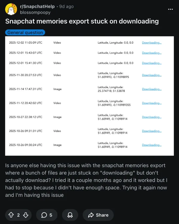 snapchat memories export stuck complaint snapchat memories export stuck complaint